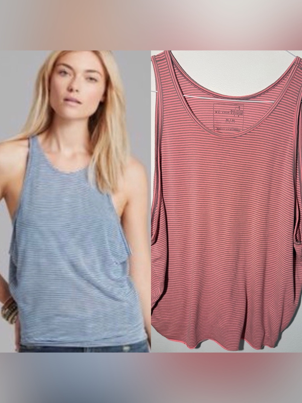 We The Free Striped Scoop Sedgwick Tank Top - Pink & Grey